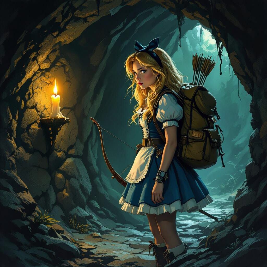 Alice In Wonderland Adventurer In Dark Cave