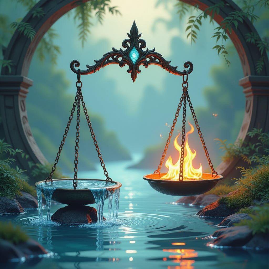 Ancient Scale Balanced With Fire and Water
