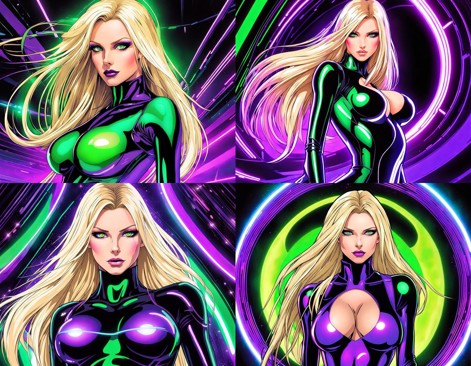 Beautiful Blonde Woman in Neon Cyberpunk Anime Style