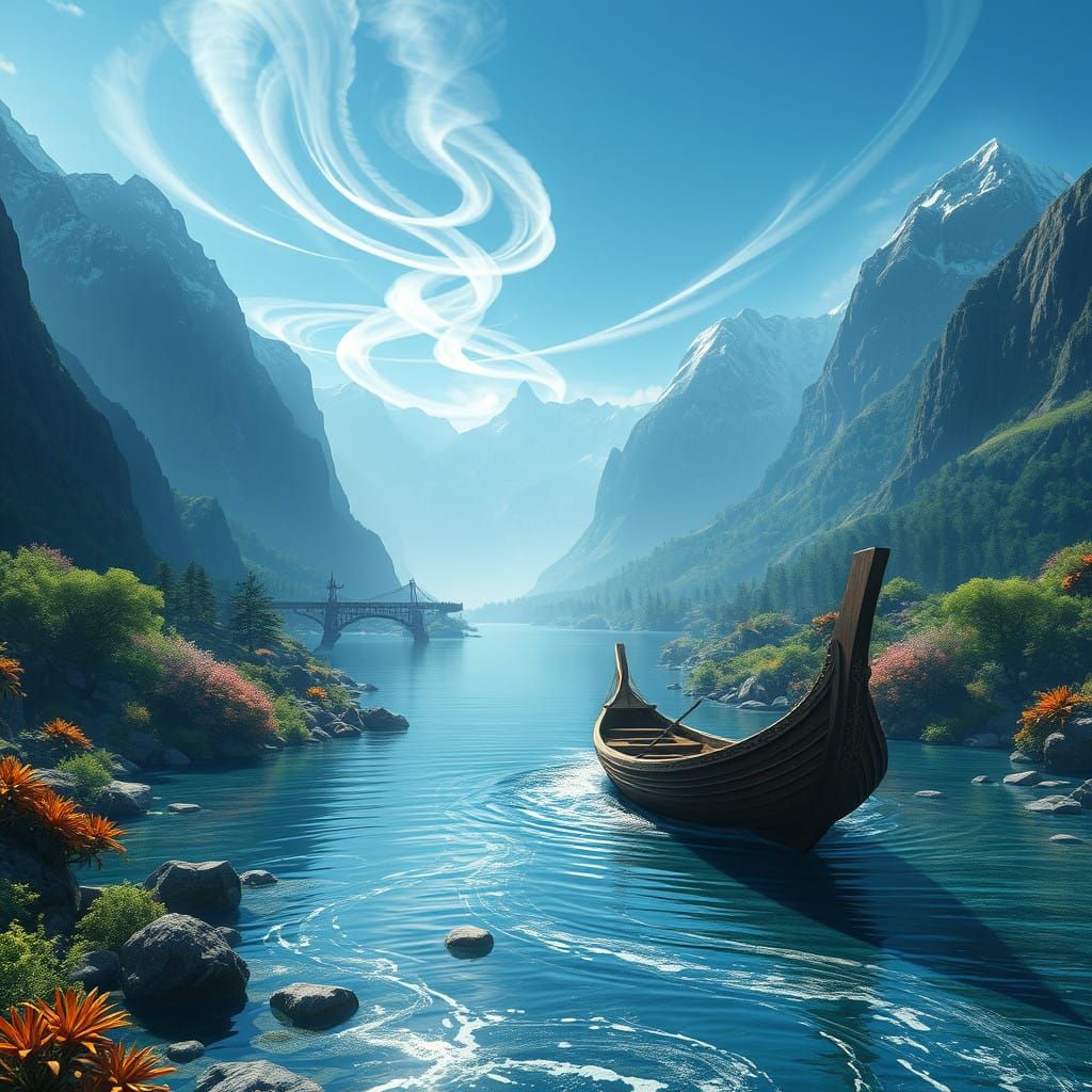 Serenely Floating Boat Amidst Majestic Mountain Landscape