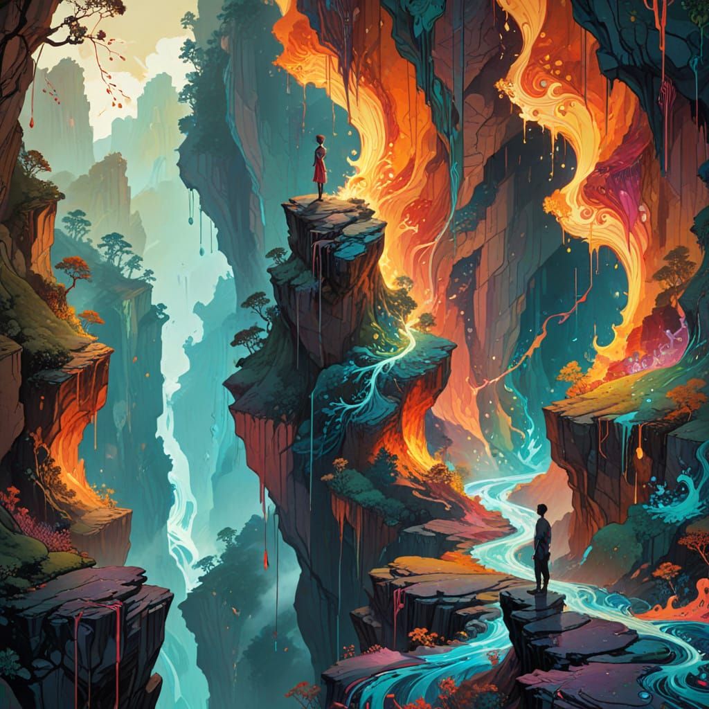 Person on Cliff Edge in Colorful Digital Art