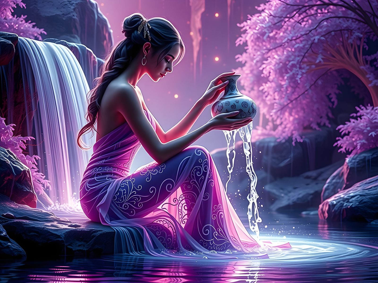 Futuristic Woman in Ethereal Neon Glow