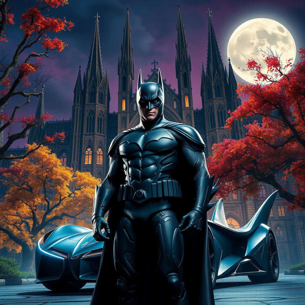 Batman in Gothic Cityscape, Digital Matte Painting