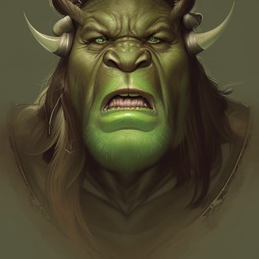 Green Orc Barbarian Portrait in Hyperdetailed Style