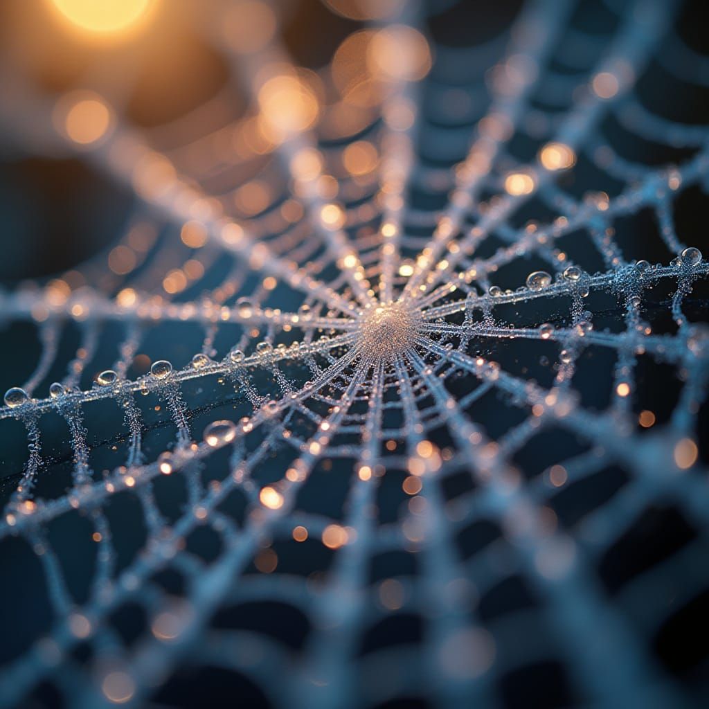 Glass Spiderweb with Dew Drops: Ethereal Macro Photography
