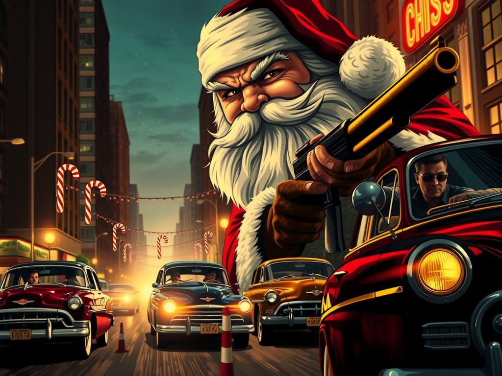 Classic Christmas Mayhem in Retro Comic Book Style