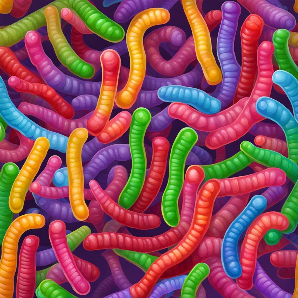 Colorful Jelly Worms Digital Rendering