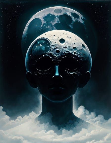 Surreal Moon Portrait in Dreamlike Style