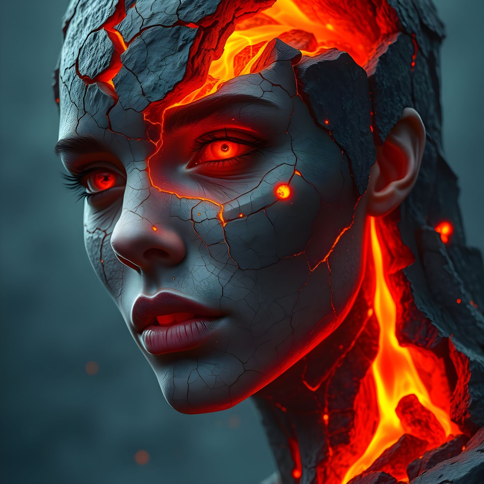 Ethereal Geode Goddess in Lava Illuminated Portraiture