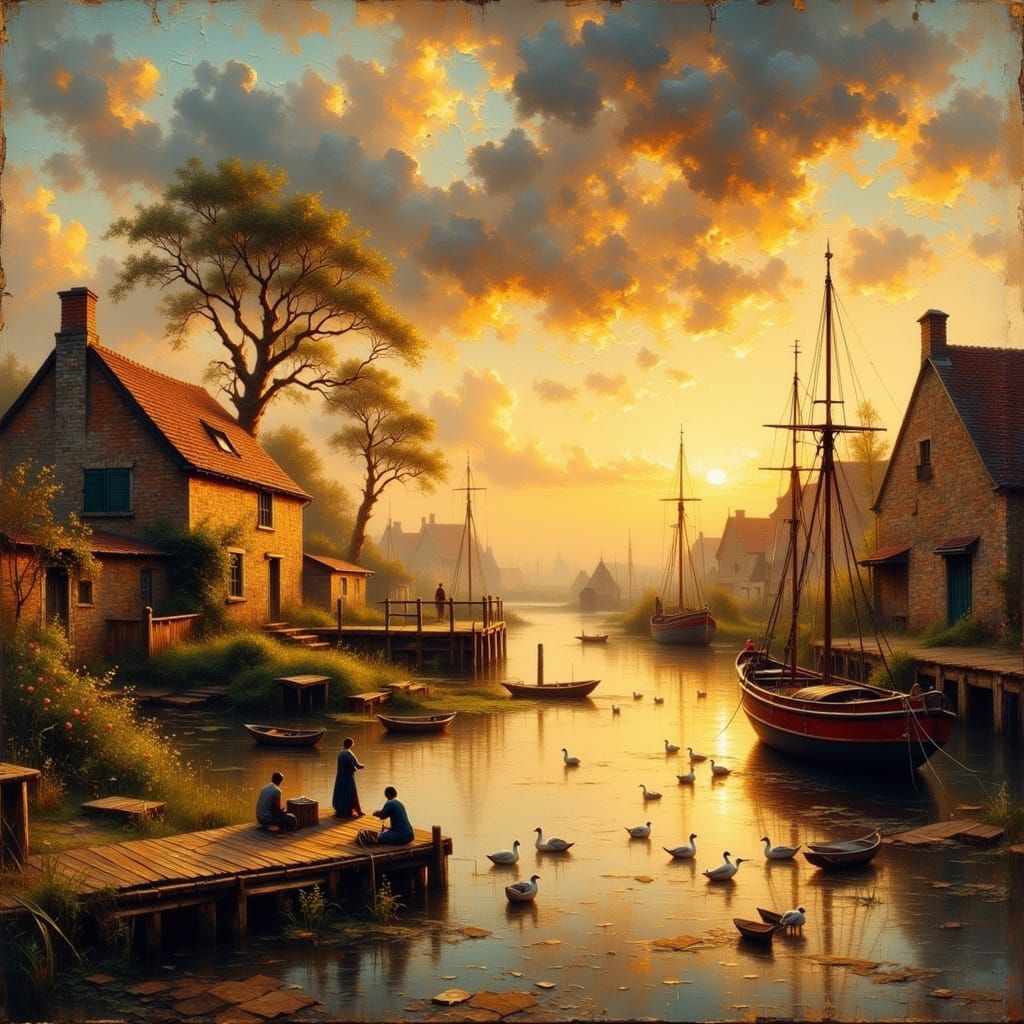 Sunset Over Dutch Harbor: Impasto Painting