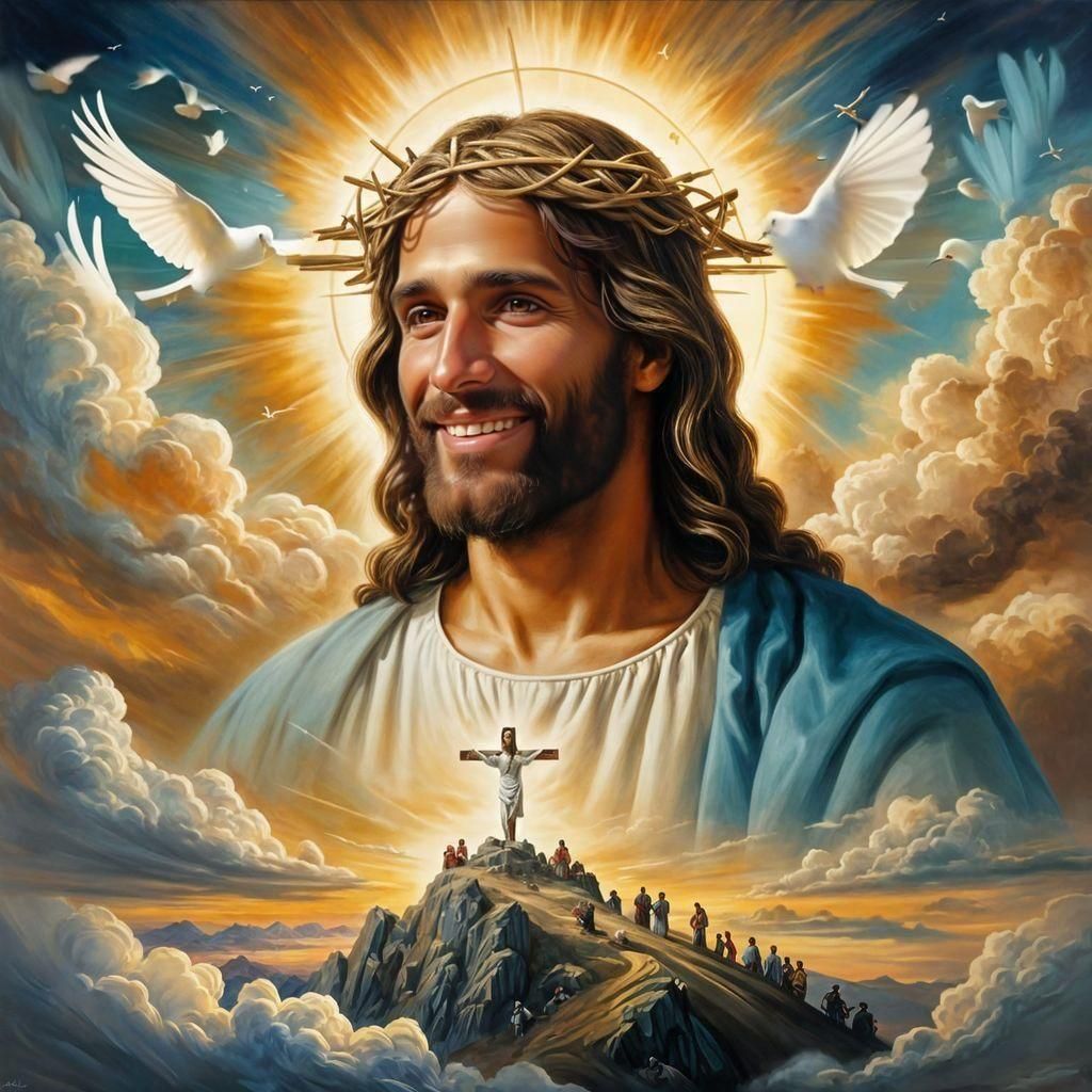 Jesus Christ Portrait with Nativity and Resurrection Scenes