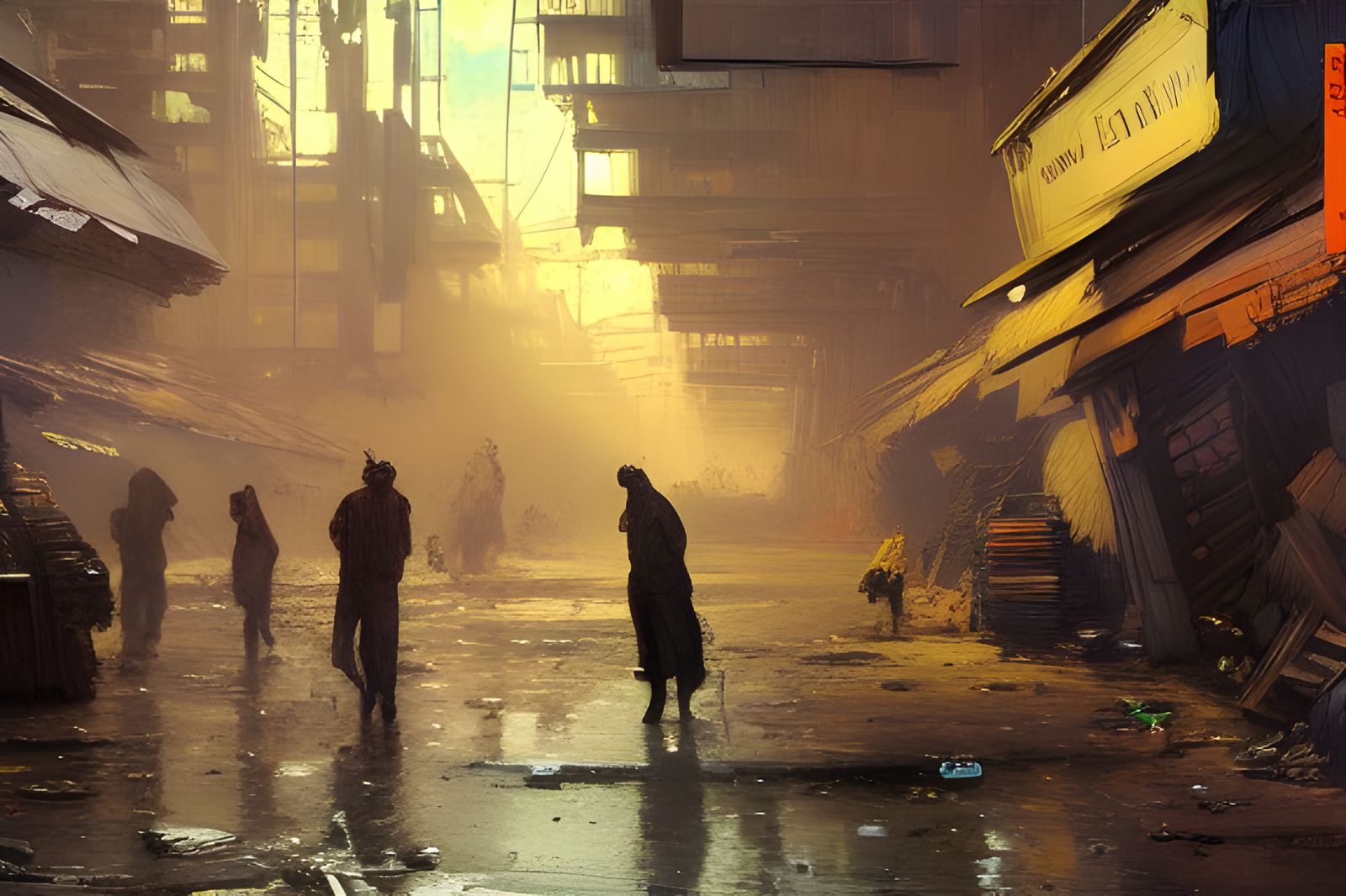 Dystopian Future Street Scene in Alien Slum