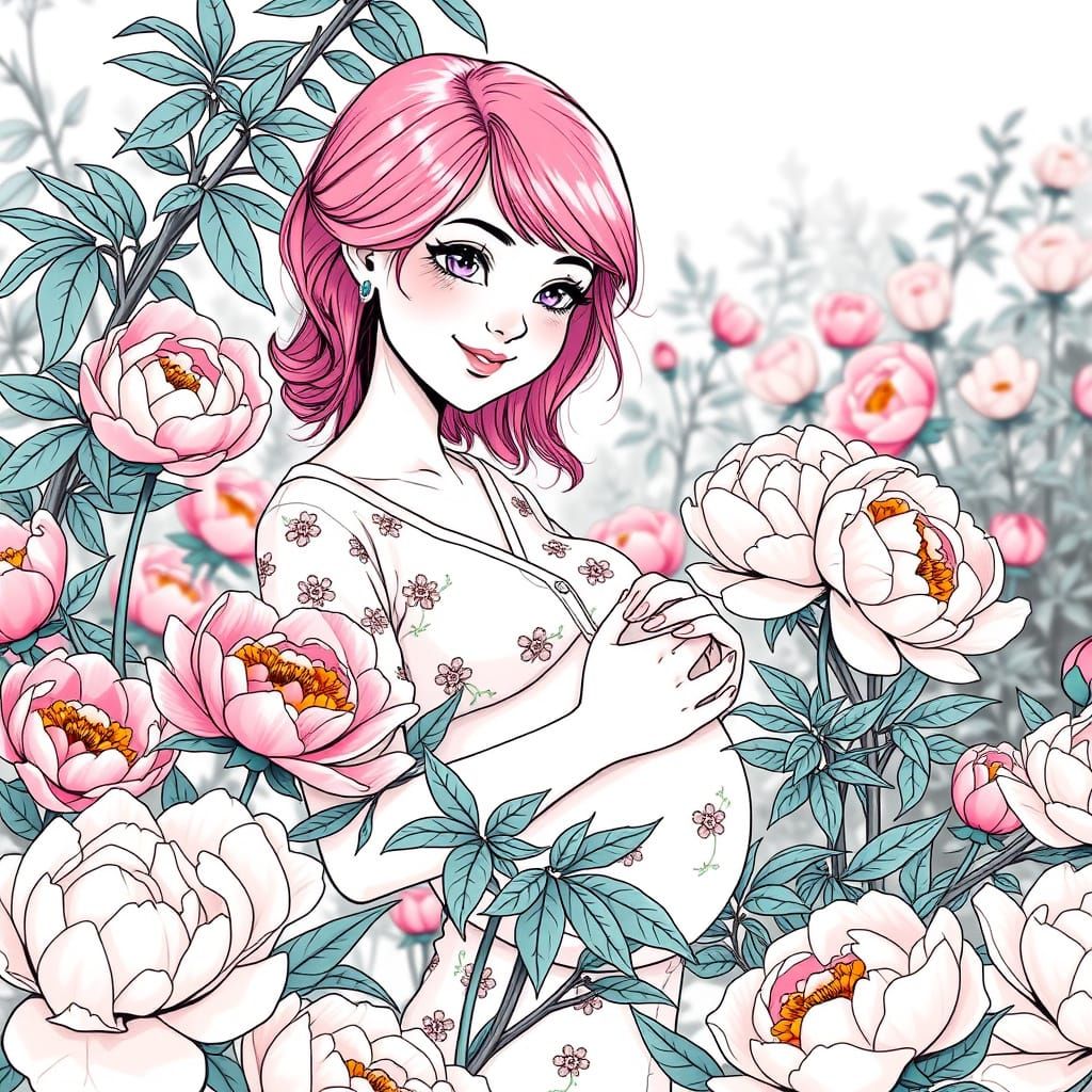 Elegant Mother in Black and White Ink Style