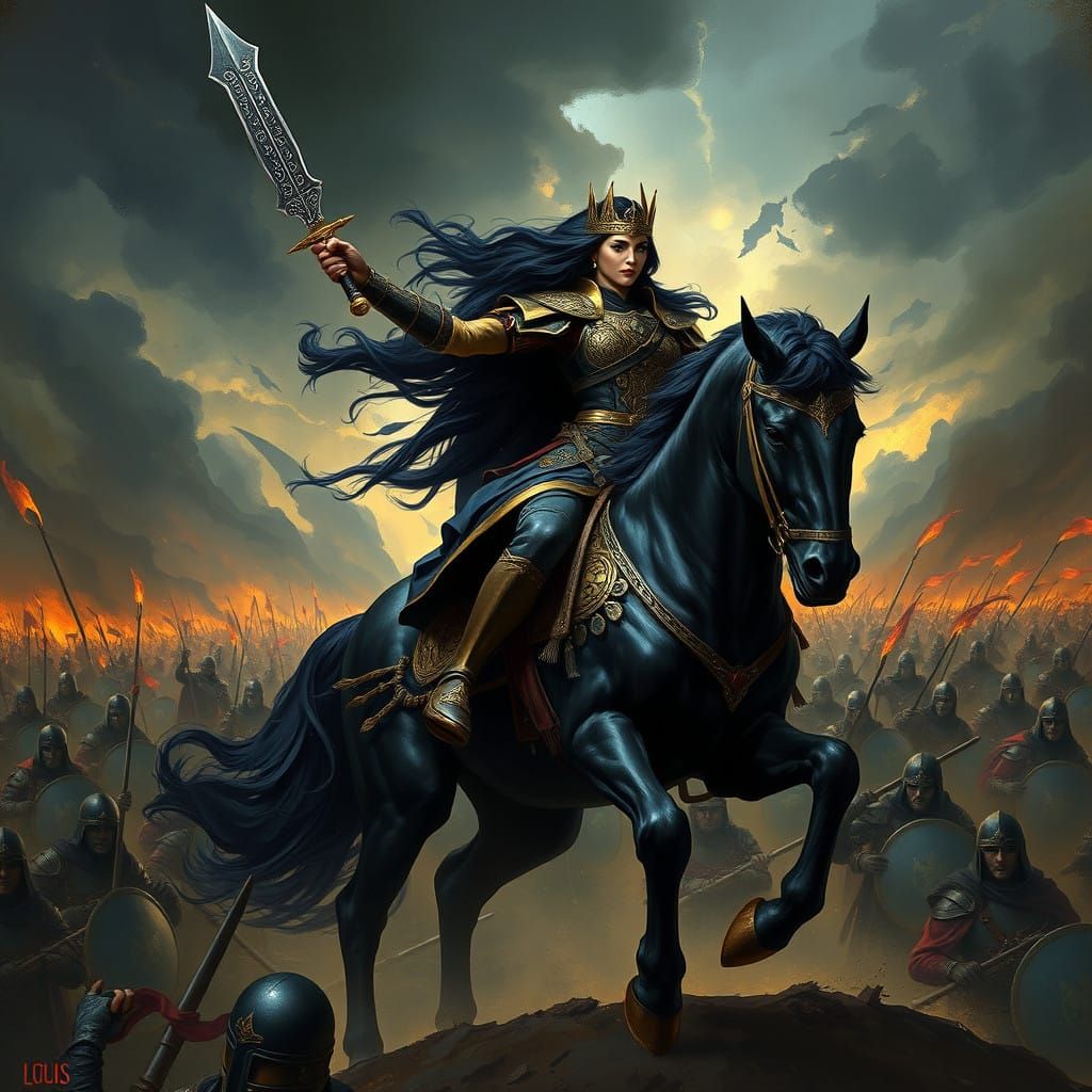 Regal Warrior Queen Leads Army to Battle