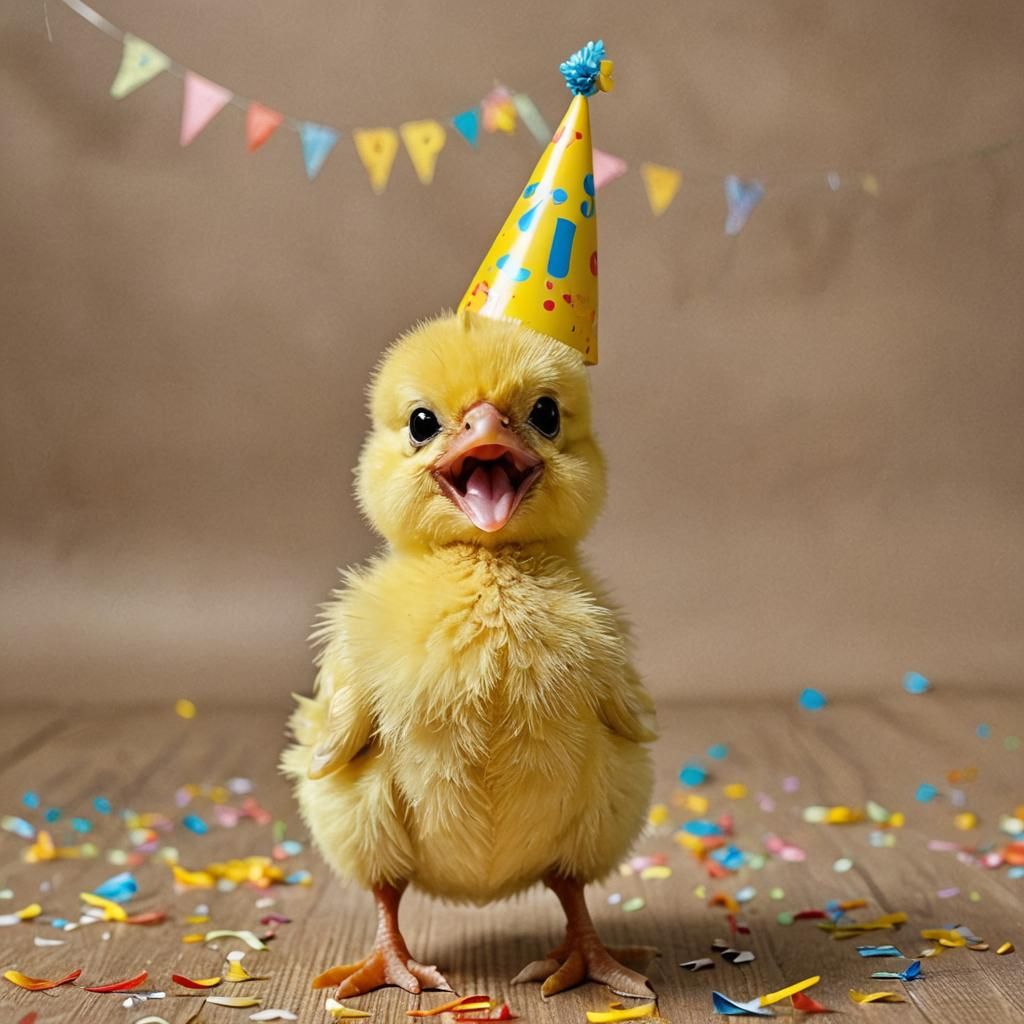 Yellow Chick Sings Happy Birthday Portrait