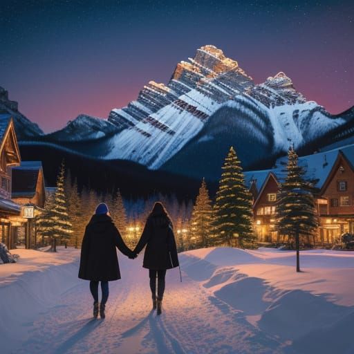 Couple in Banff Under Starry Night Sky