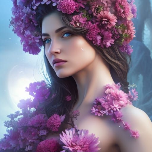Floral Woman: Detailed Fantasy Art in 8k