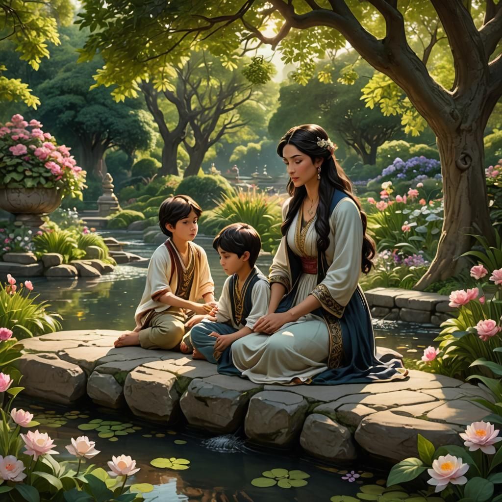 Serene Woman Drawing in Royal Garden