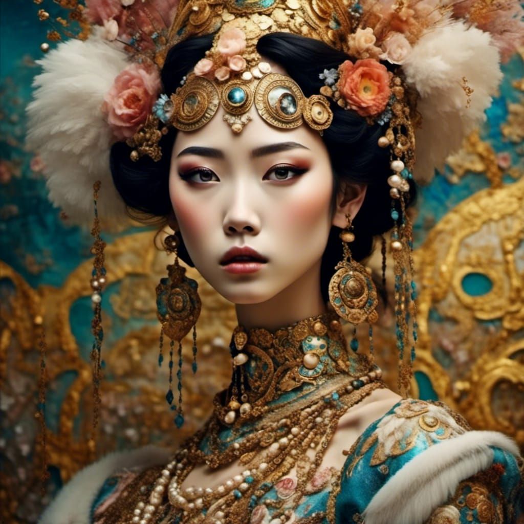 Thai Dancer Portrait in Klimt, Rococo, Baroque Styles