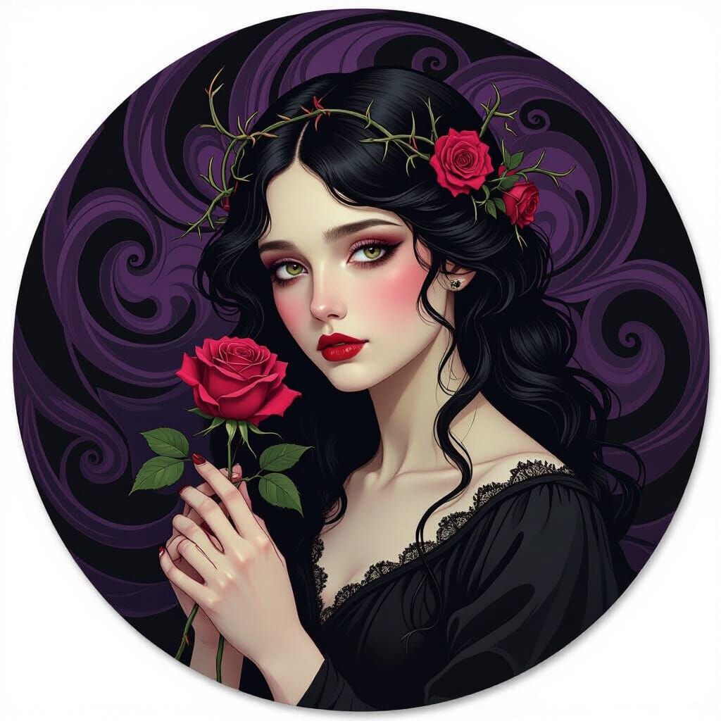 Melancholy Woman with Art Nouveau Hair