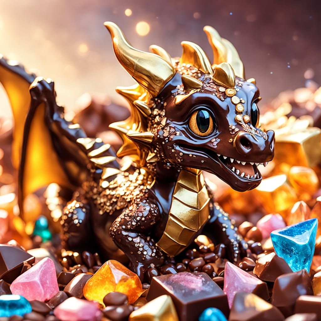 Chocolate Dragon with Candy Gems: Digital Art Masterpiece
