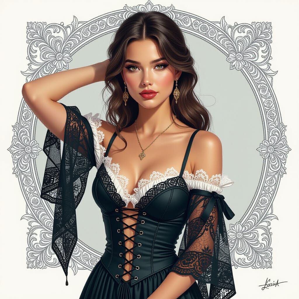 Elegant Woman in Graphite, Detailed Pencil Sketch