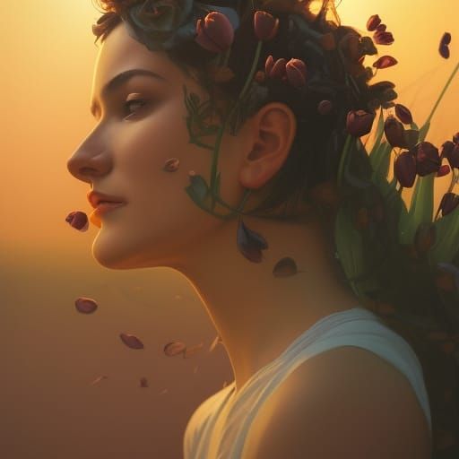 Sunset Tulips: Hyperdetailed Digital Art Portrait