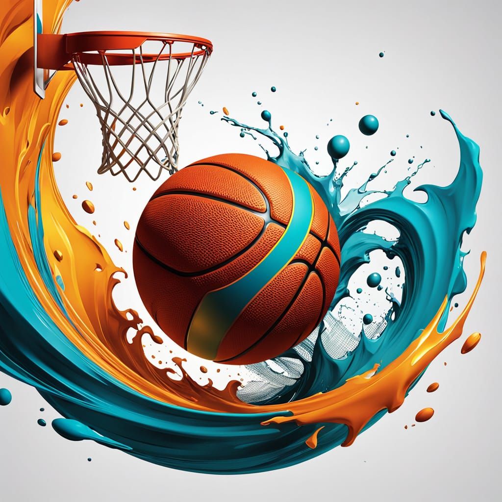 Basketball in Motion: Colorful Splash Art Style