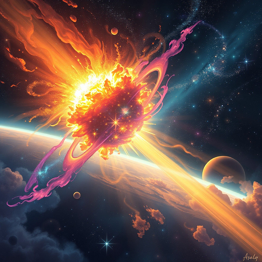 Ethereal Energy Being Emerges from Exploding Planet