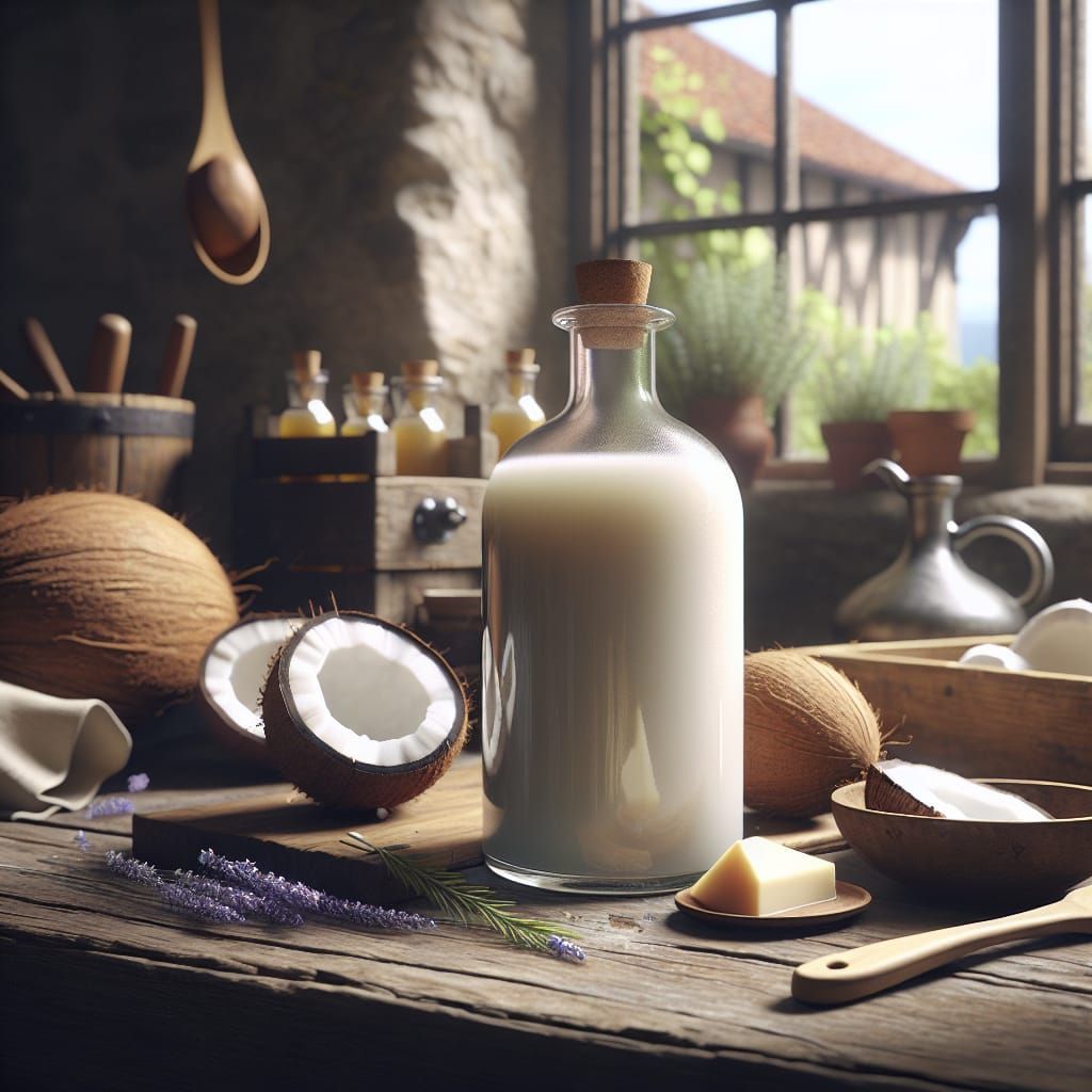Medieval Kitchen Still Life with Coconut Milk Shampoo