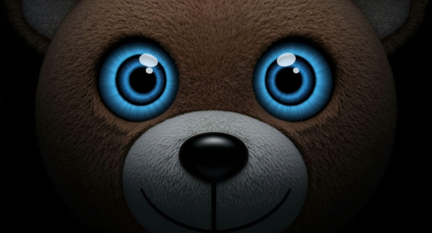 Creepy Bear Eyes Reflecting a Child's Room in Photorealism