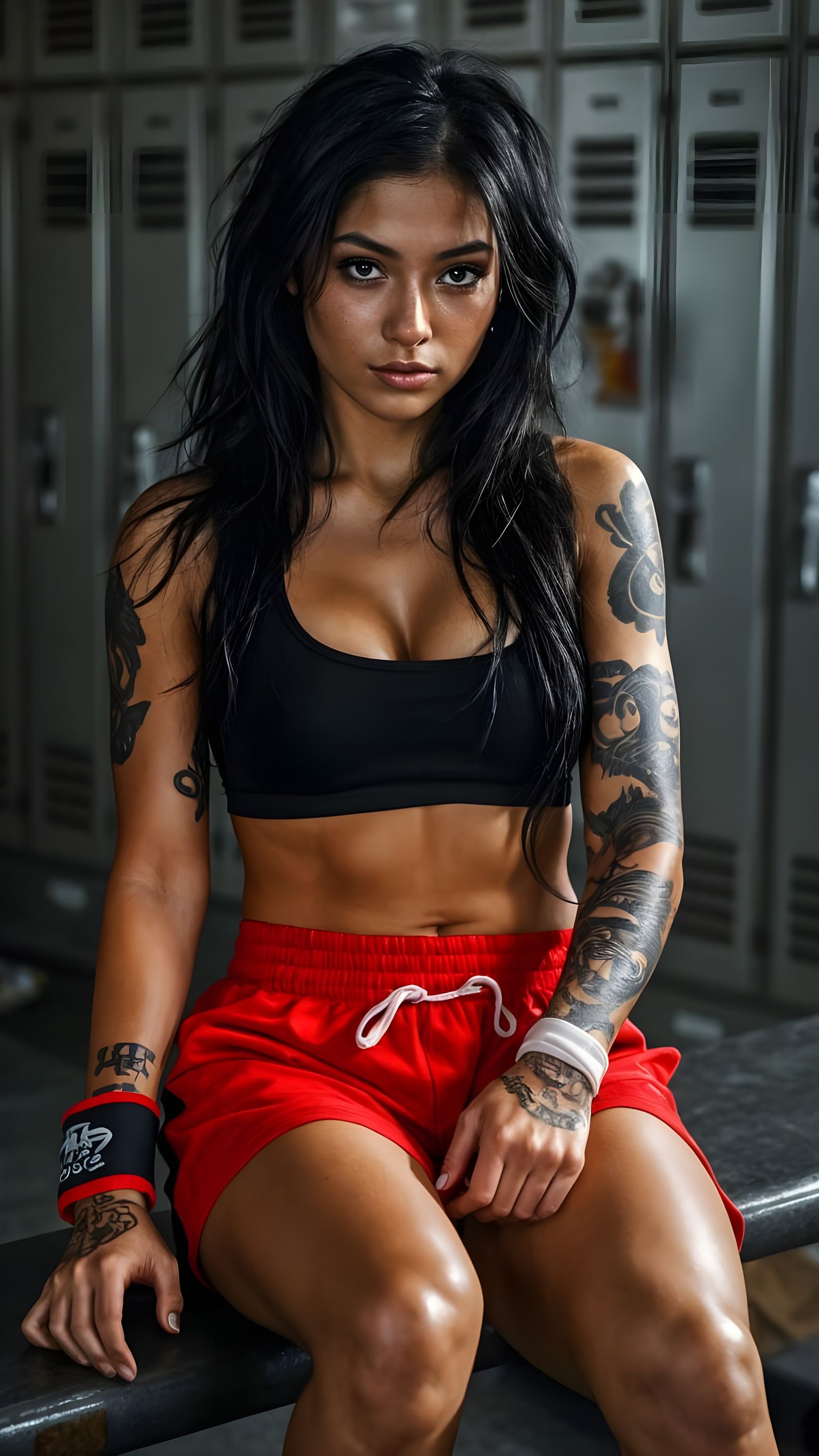 Latina Boxer Resting After Training, Photorealistic 8K
