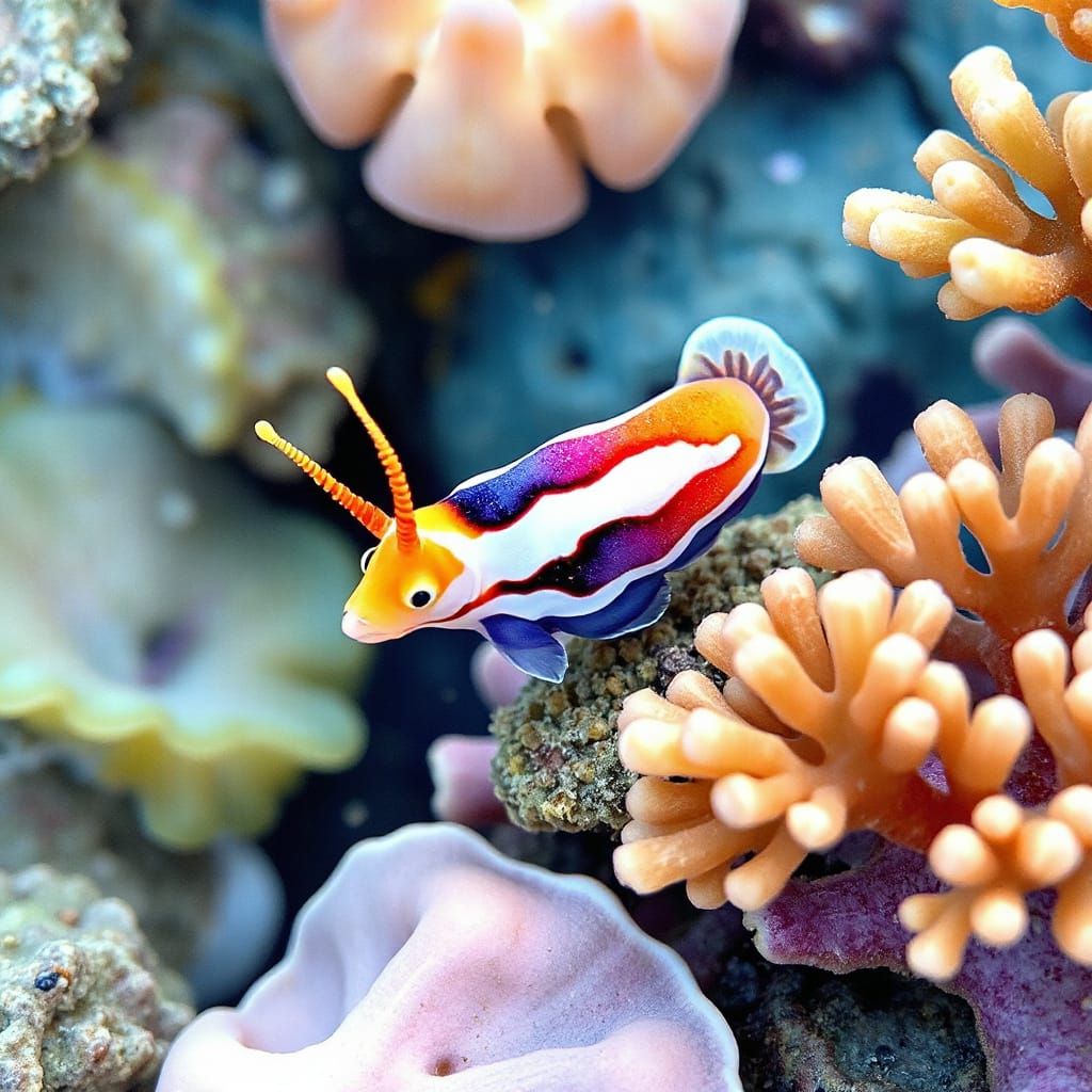Vibrant Nudibranch in Watercolor Coral Reef