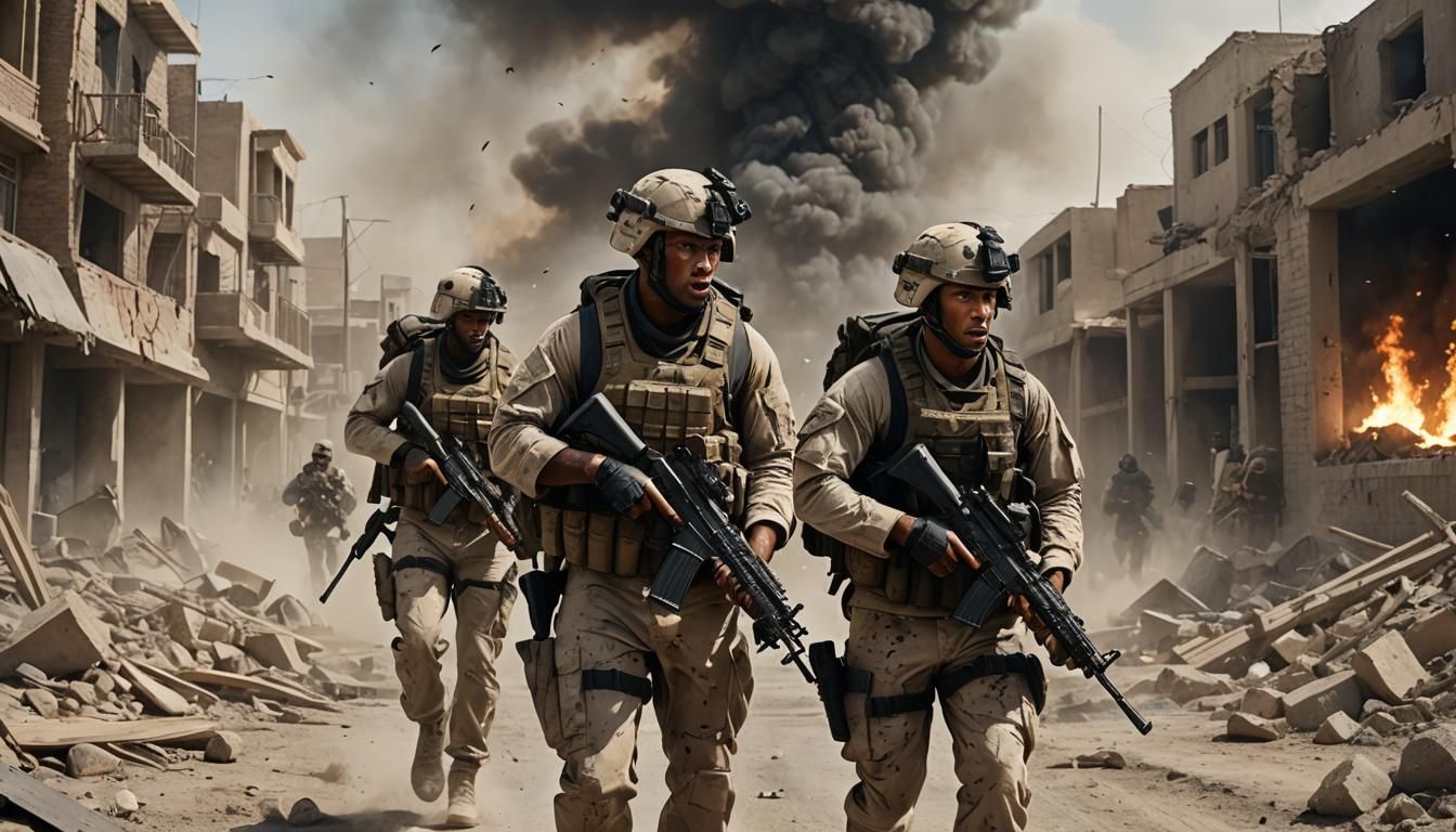 Intense Close-Up of U.S. Marines in Combat