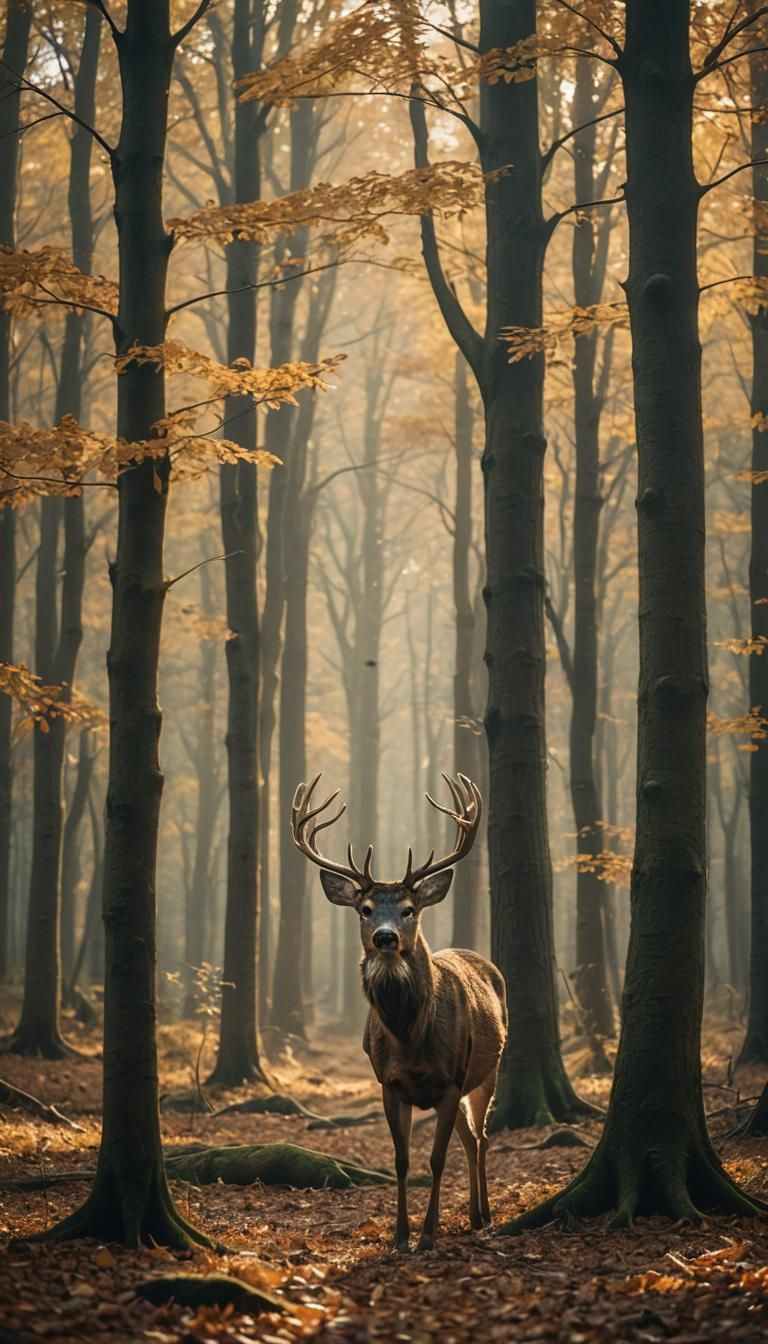 Cinematic Deer Portrait in Autumn Forest