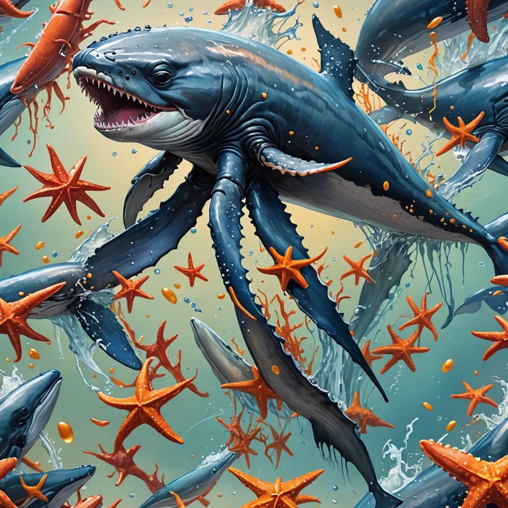Hybrid Whale Creature with Crab and Starfish Features