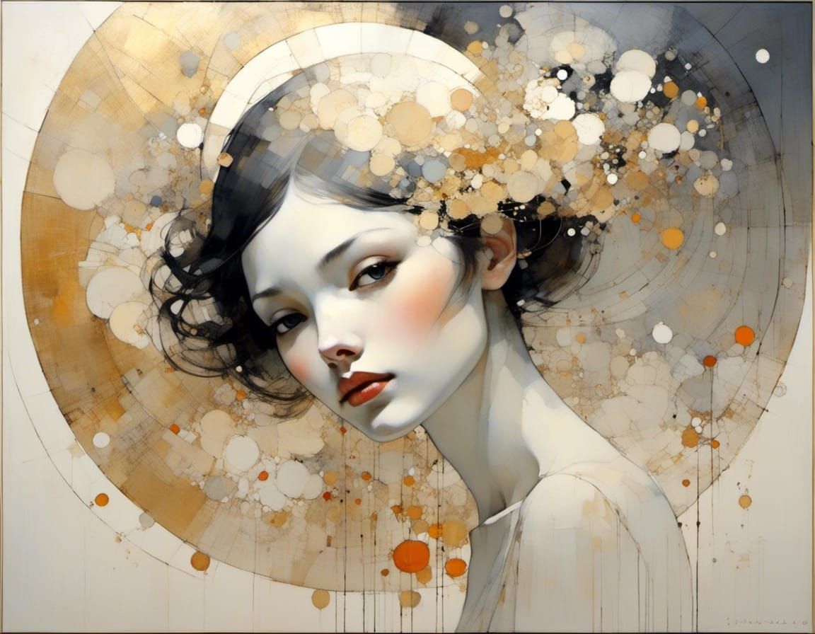 Girl Surrounded by Golden Light, Digital Art