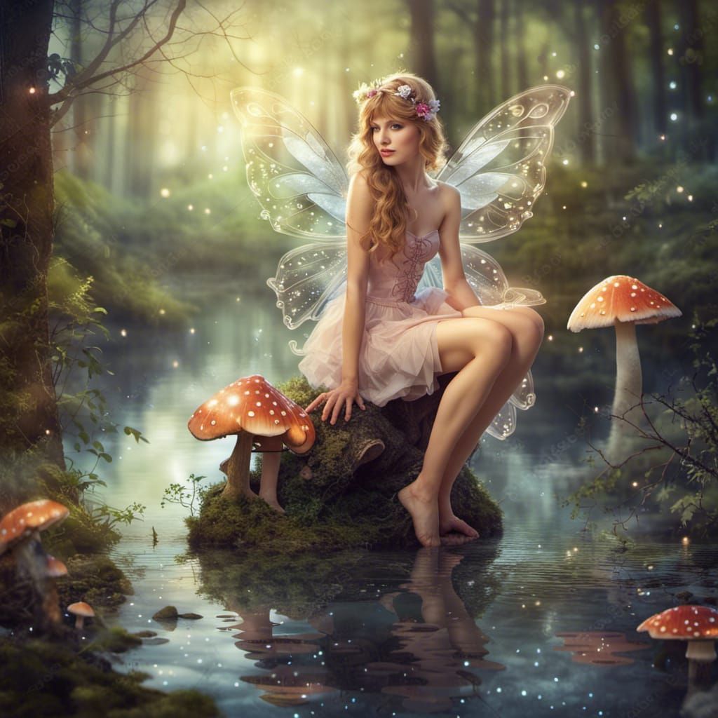 Delicate Fairy with Sparkling Dust in Forest