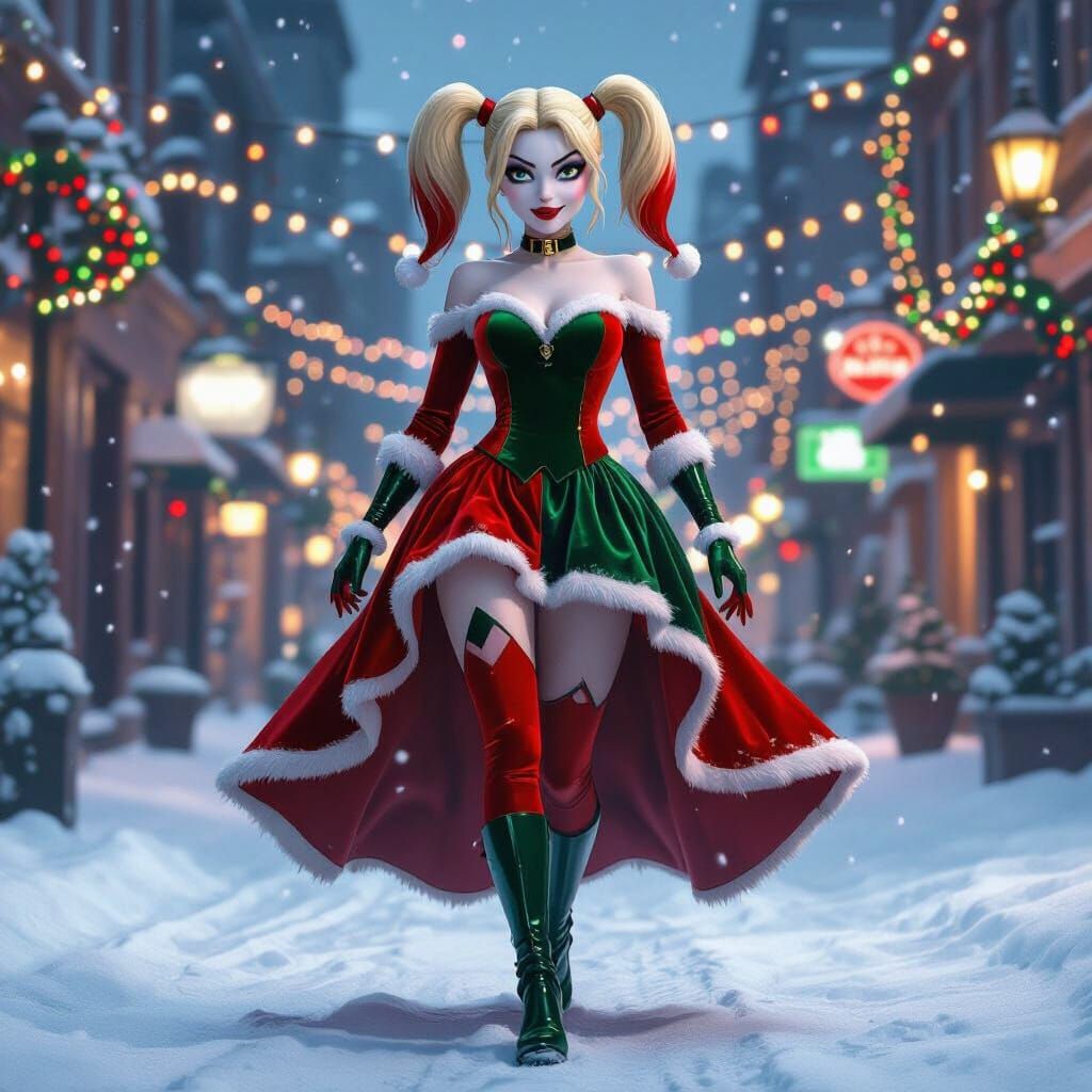 Harley Quinn Christmas in Gotham: 3D Illustration