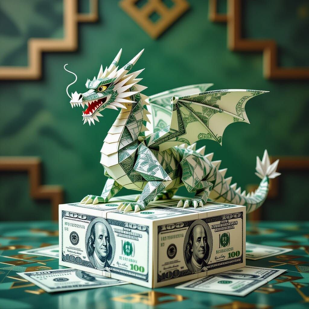 Origami Dragon Crafted from Dollar Bills