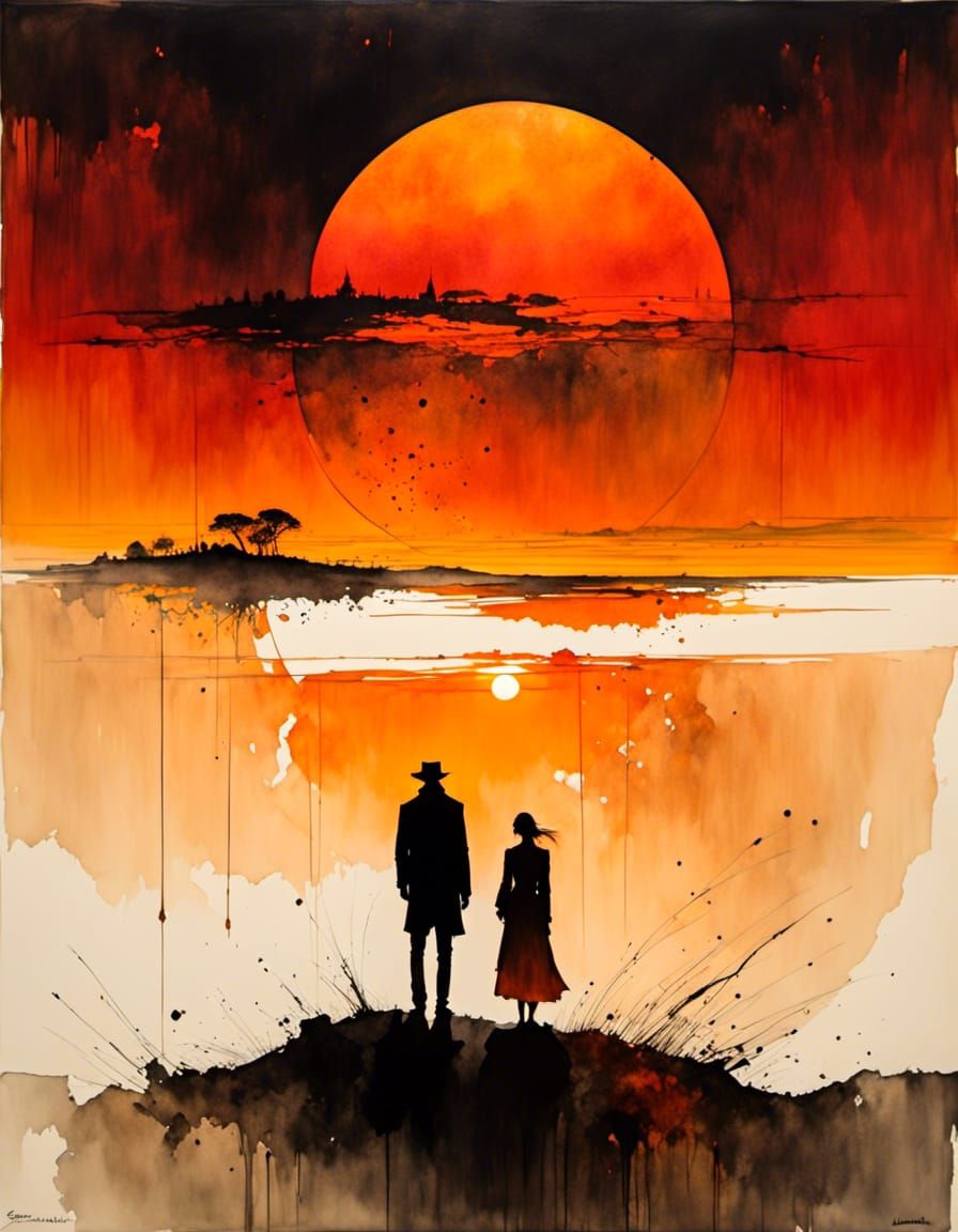 Surreal Sunset: Two Suns Over Cracked Earth