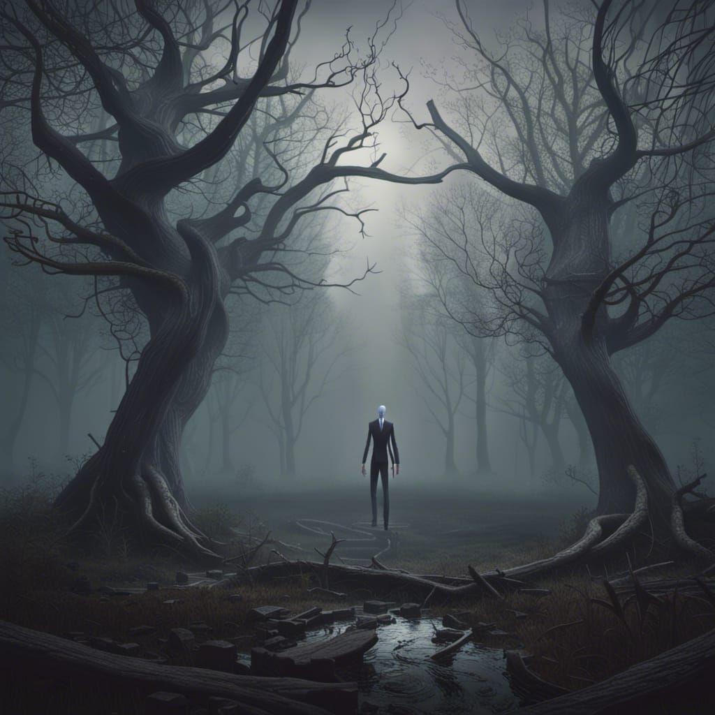 Eerie Slenderman in Fog: A Horror Concept
