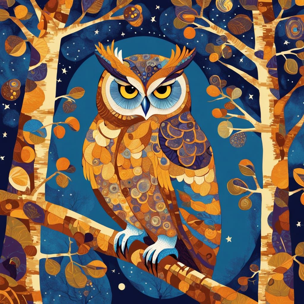Mid-Century Pop Art Owl at Night