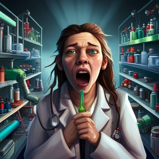 A female scientist having a manic episode