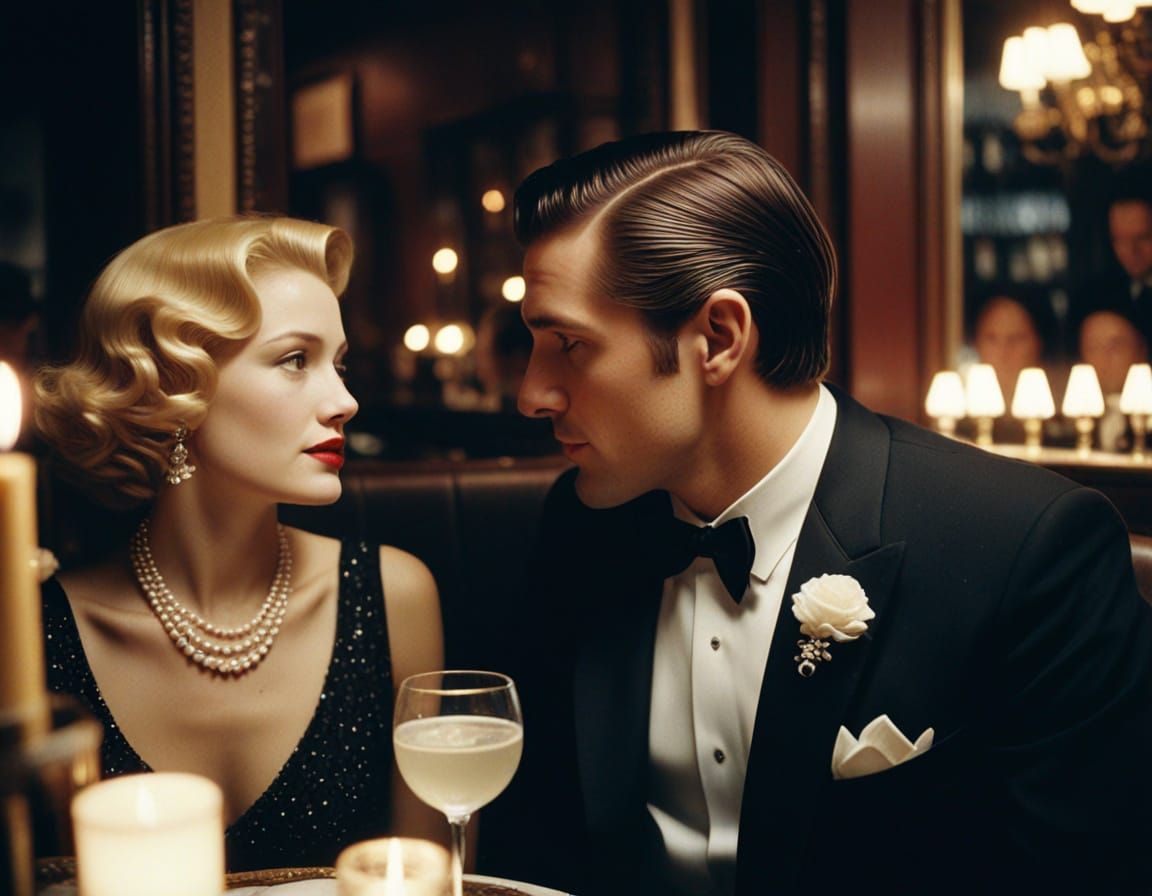 Vintage Photo of Couple Sharing Secrets Over Cocktails