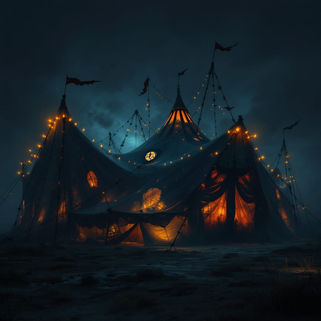Eerie Vintage Circus Tent at Night
