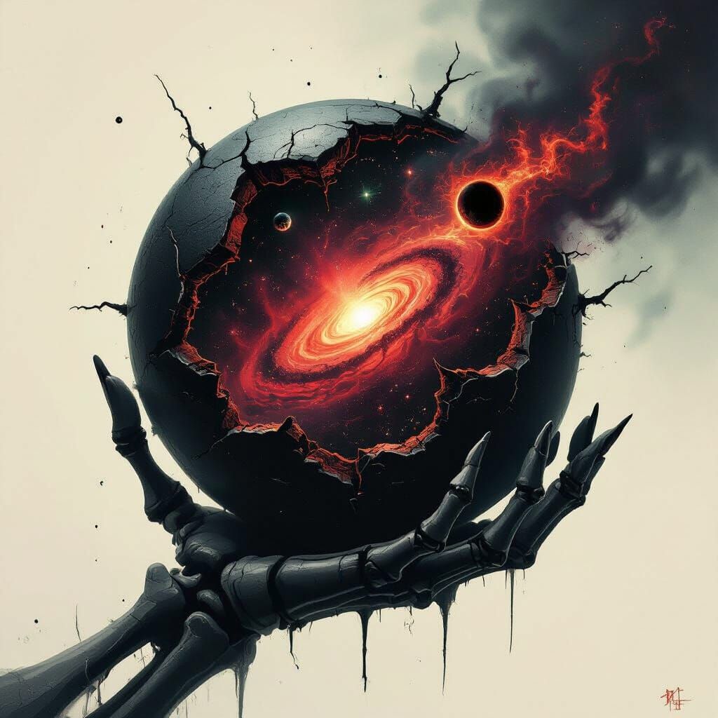 Dying Galaxy in Cracked Orb: Surreal Digital Art