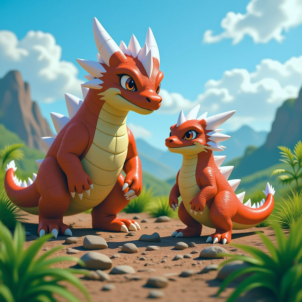 Tyrantrum and Tyrunt in Realistic CGI Style