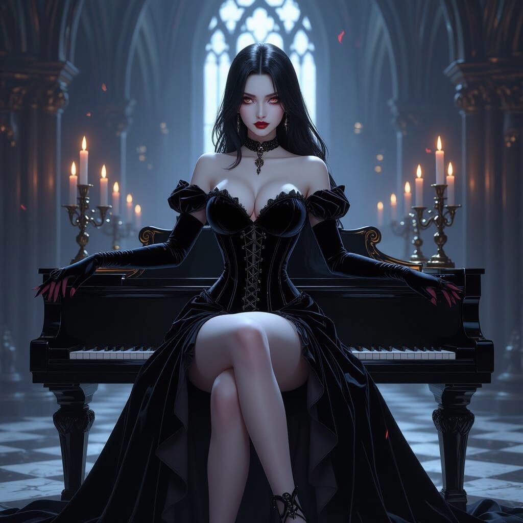 Vampire Woman in Cathedral, 3D Anime Style