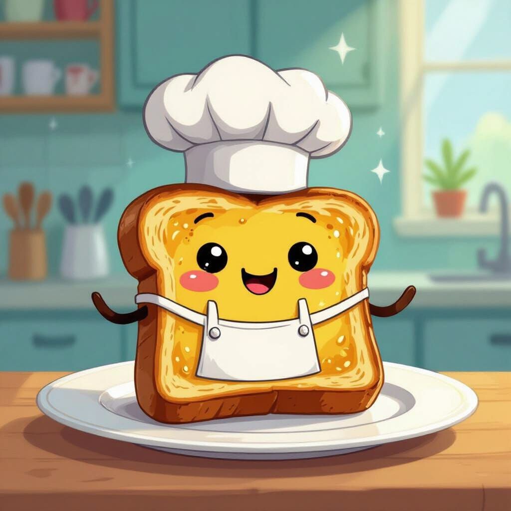 Smiling French Toast Chef in Cartoon Style